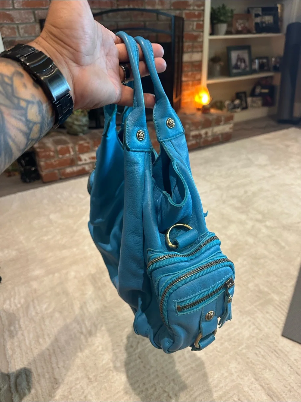 Rough Roses Roxy Satchel/ Hobo Aqua Bag